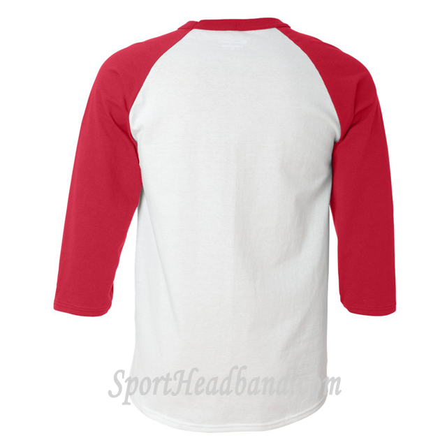 White/ Scarlet Cotton Tagless Raglan Baseball T-Shirt T137 back view
