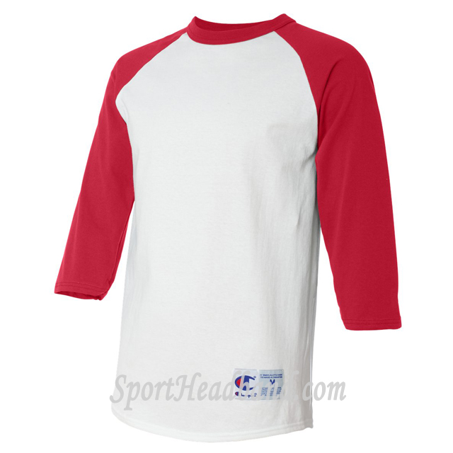 White/ Scarlet Cotton Tagless Raglan Baseball T-Shirt T137 side view